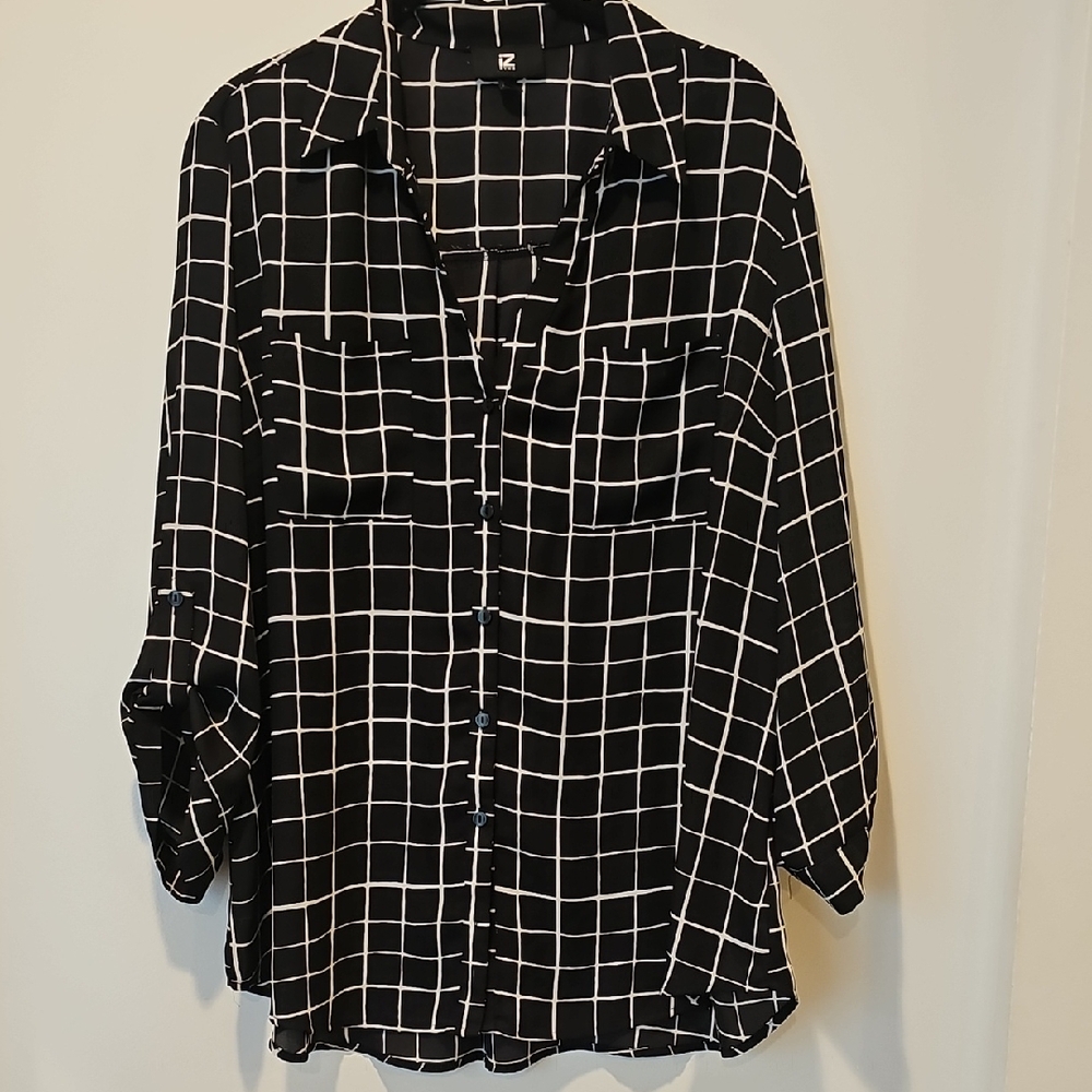 Iz Byer Black and White Grid Button Down Shirt